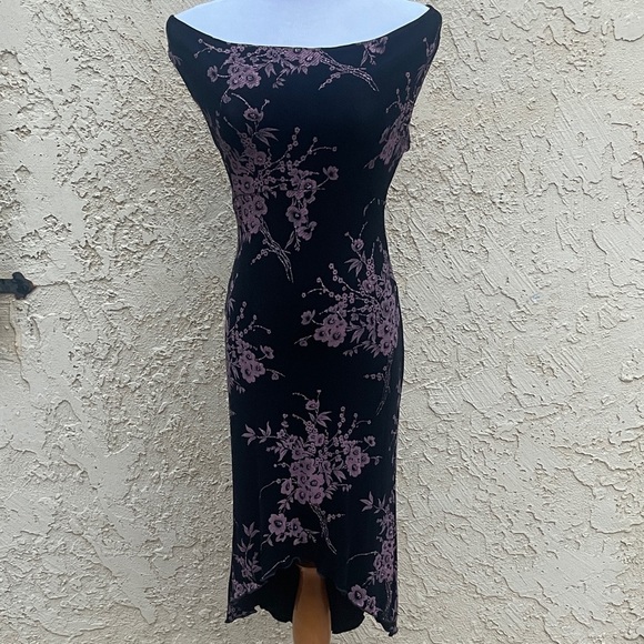 Charlotte Russe Black Floral Print Midi Dress Size M Crisscross Back - Picture 2 of 16